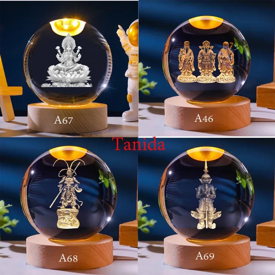 ลูกแก้ว 6-8cm เสริมดวง ปรับฮวงจุ้ย พร้อมฐาน 3D LED + USB ลูกแก้วคริสตัล